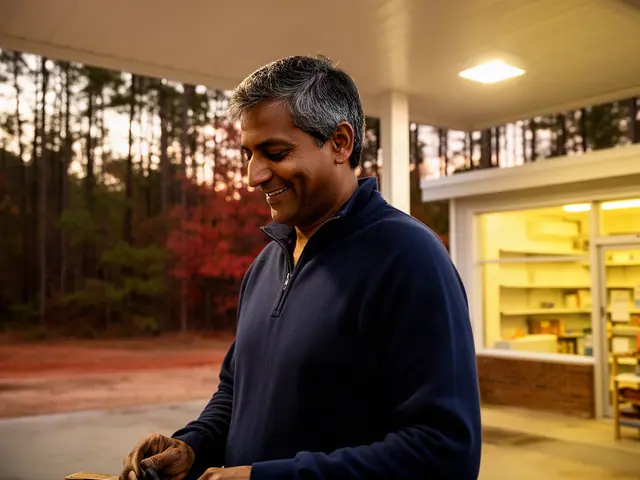 A gas station owner under a white canopy.